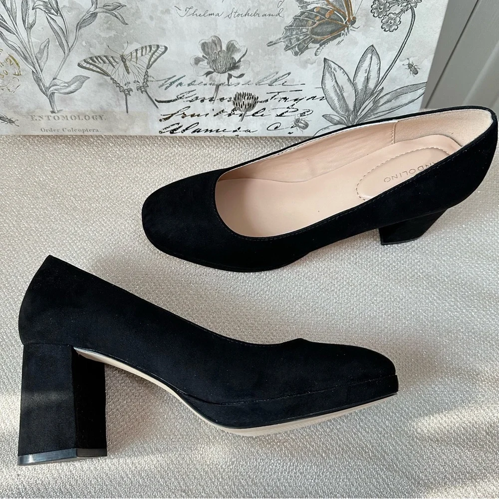 Bandolino Cooler Black Suede Platform Block Heel Pumps Size 9